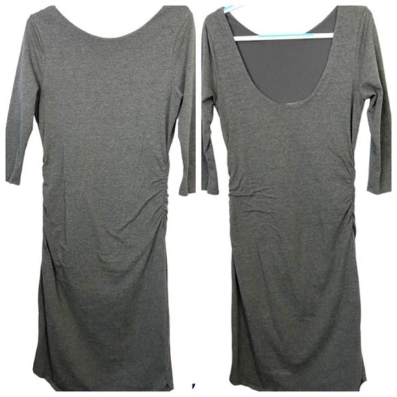 Athleta COMEBACK MIDI DRESS Long Sleeve Solid Gray Deep Scoop Back Side … - Picture 8 of 8